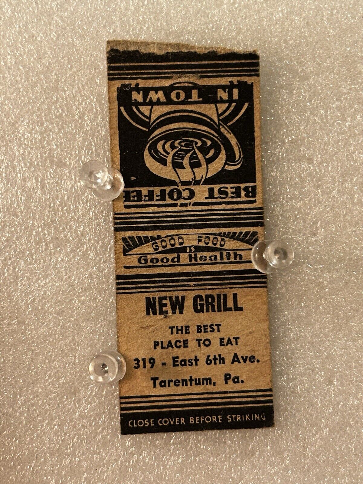 1940’s Tarentum Pa Pennsylvania Vintage Matchbook New grill Restaurant