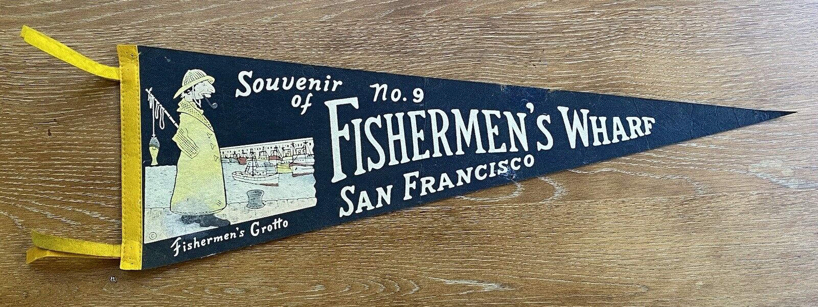 Vintage Fishermen's Wharf San Fran no. 9 Fishermen's Grotto 26 Inch Felt Pennant
