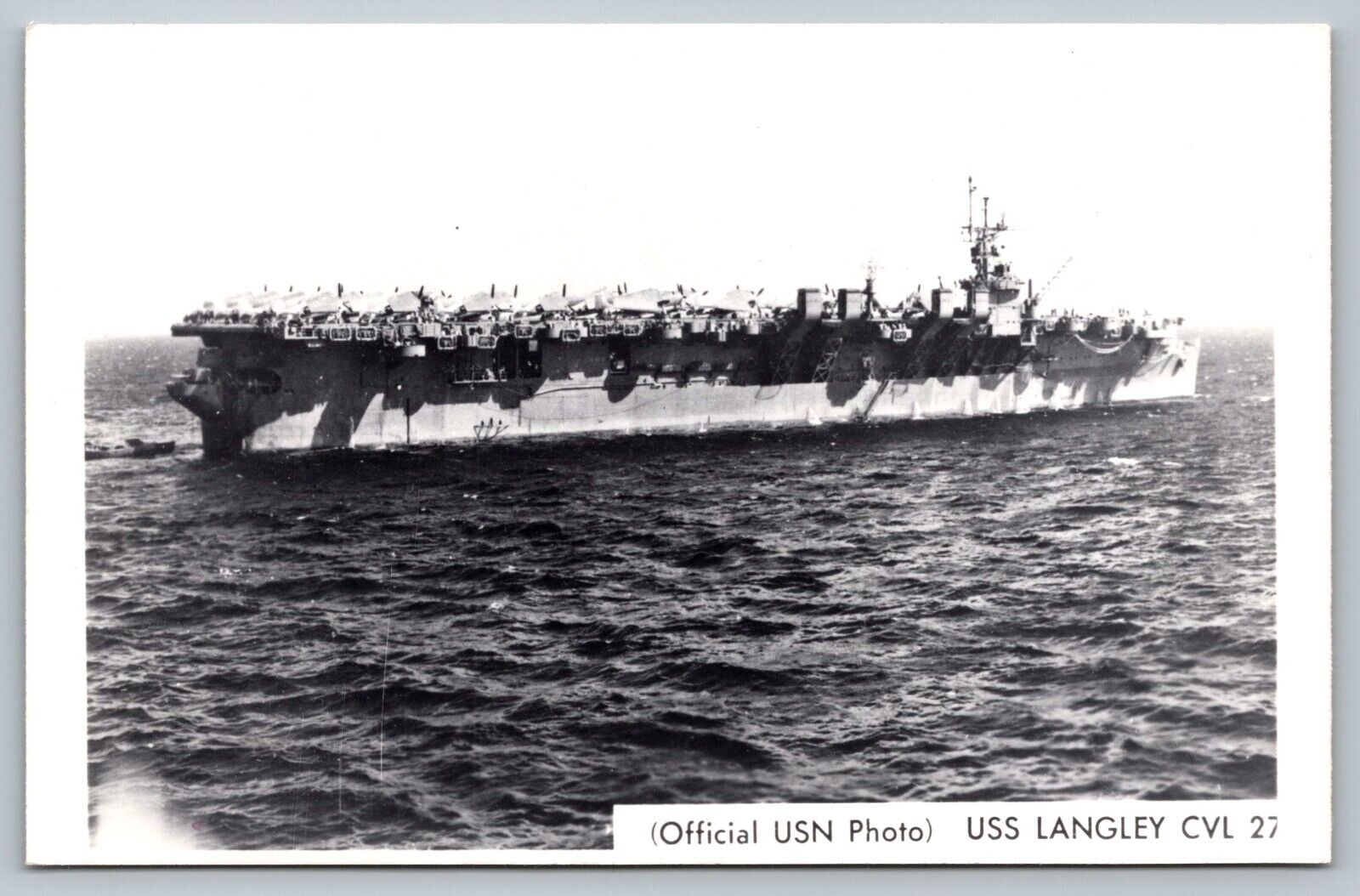 Postcard USS Langley CVL 27Navy Aircraft Carrier War Ship Military WWII RPPC