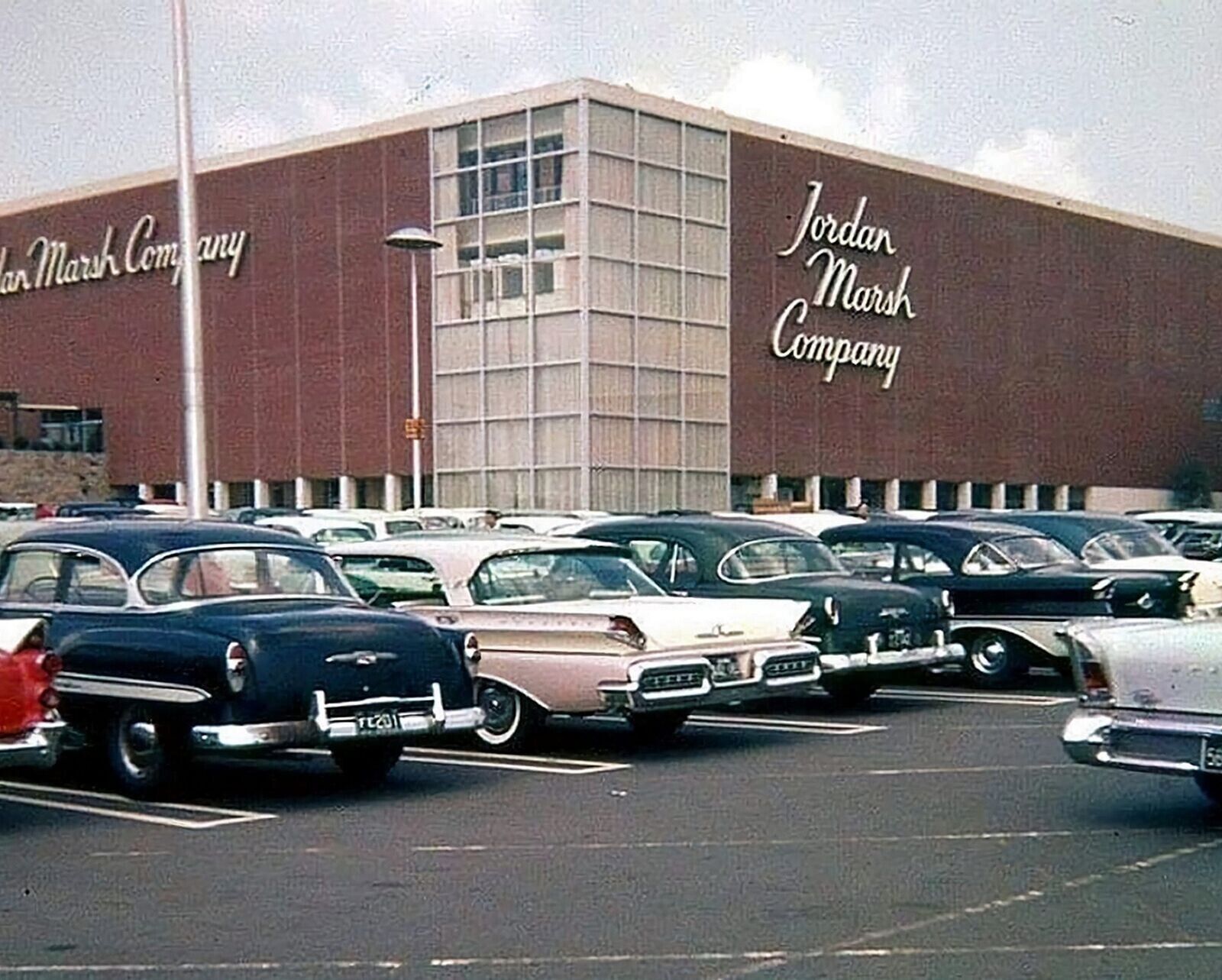 1958 JORDAN MARSH Department Store Classic Cars in Parking Lot Picture Photo 4x6