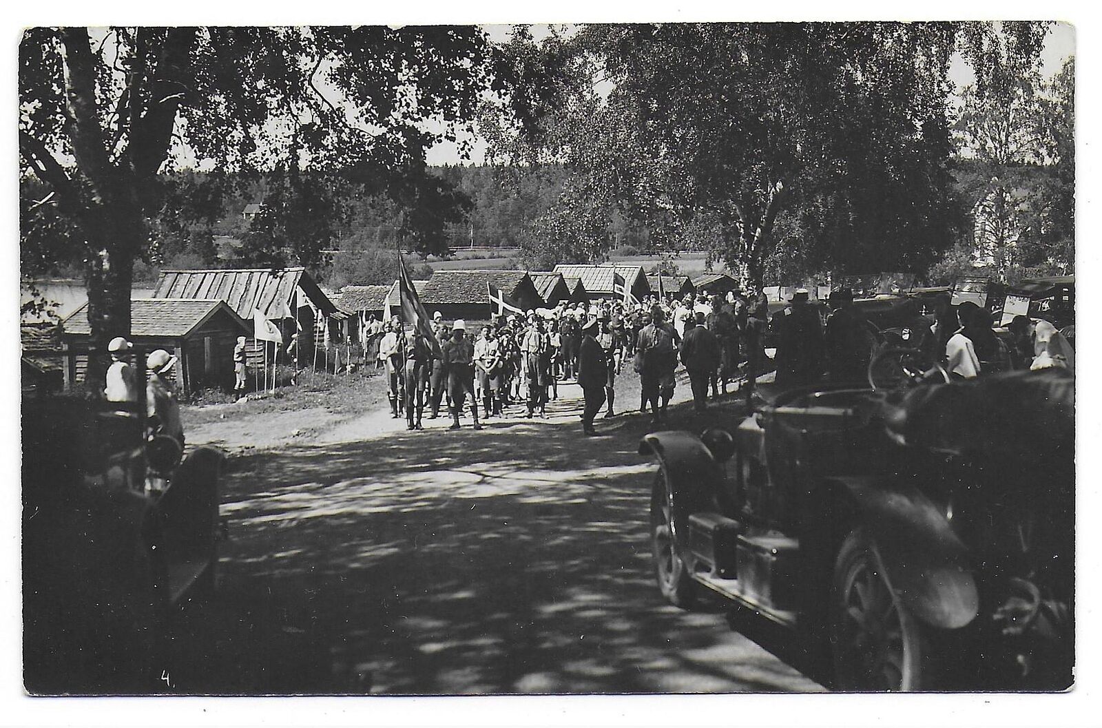 Boy Scout YMCA Rättvik Dalarna Province Sweden Vintage Camp Marching with flags