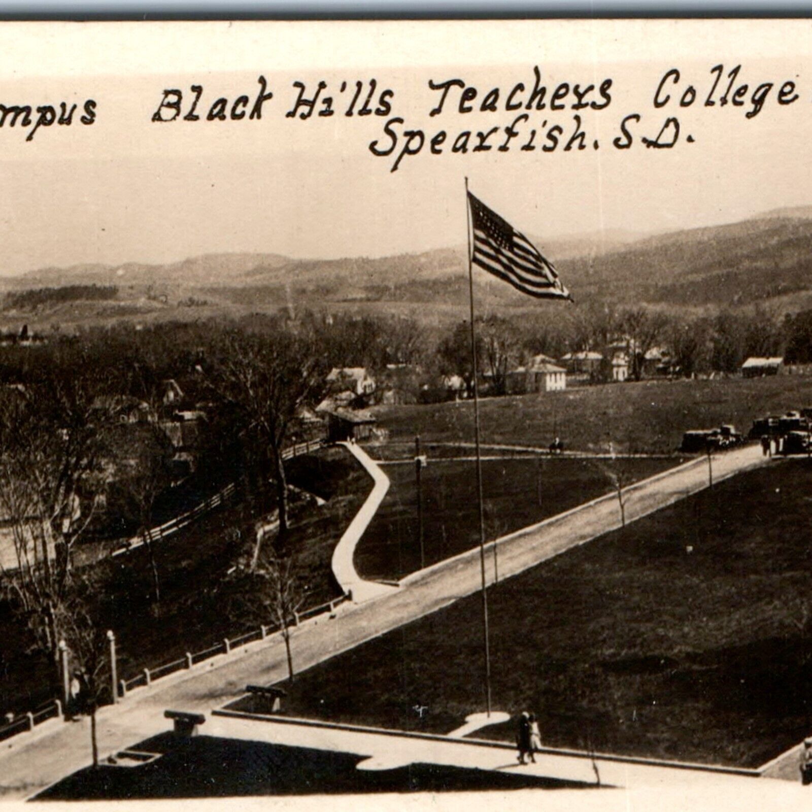 c1910s Spearfish SD Campus Mini Real Photo Card Black Hills Teachers College A60