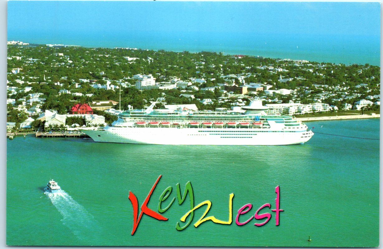 Postcard - Cruise ships stop almost daily in downtown Key West, Florida