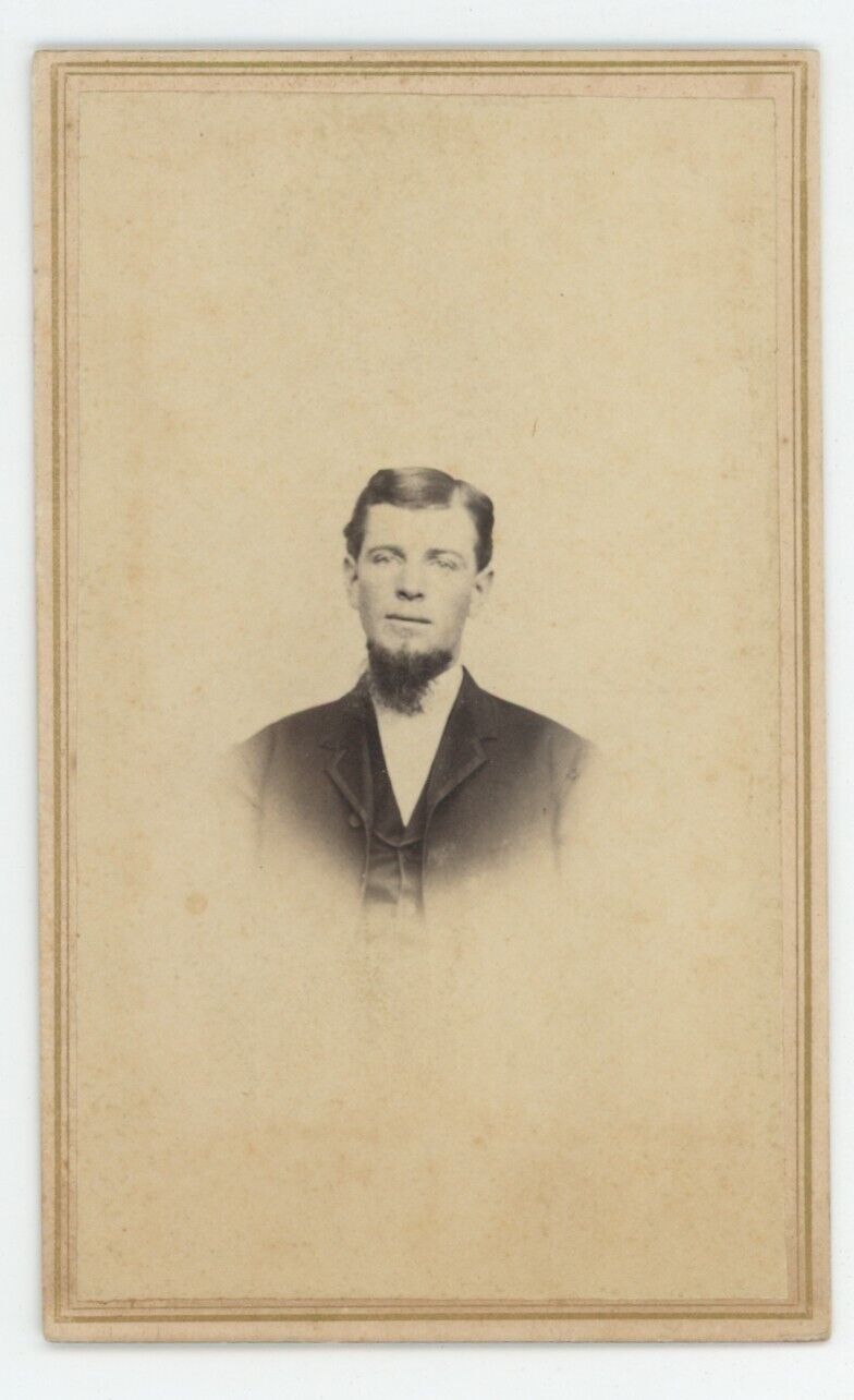 Antique CDV Circa 1860s  Handsome Young Man With Chin Beard Wearing Suit & Tie