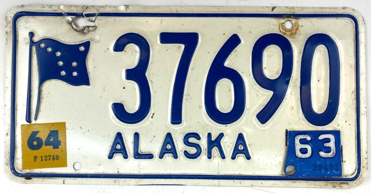 Vintage 1963 1964 Alaska Auto License Plate Man Cave Garage Wall Decor Collector