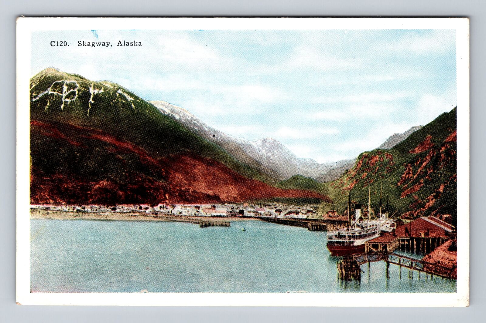 Skagway AK-Alaska, Scenic View Of City, Harbor, Mountains, Vintage Postcard