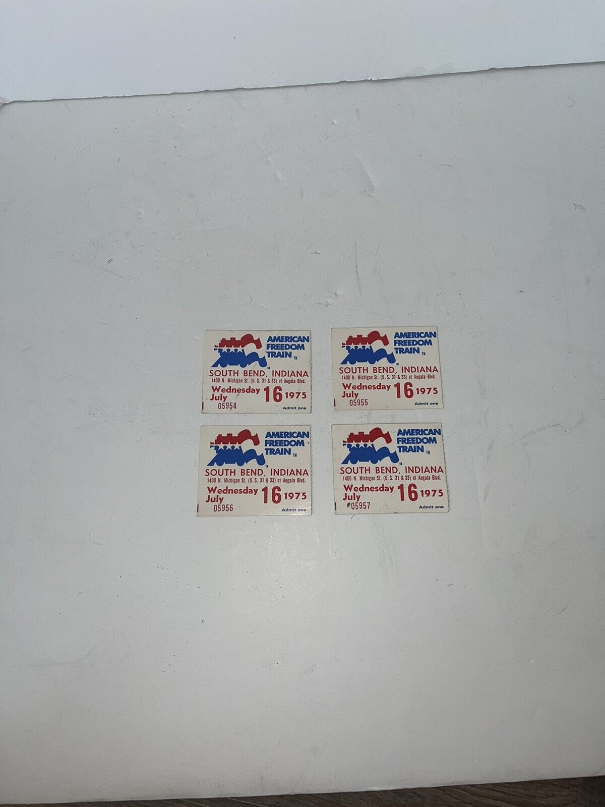 Four Vintage American Freedom Train Ticket Stubs South Bend, IN 7/16/1975