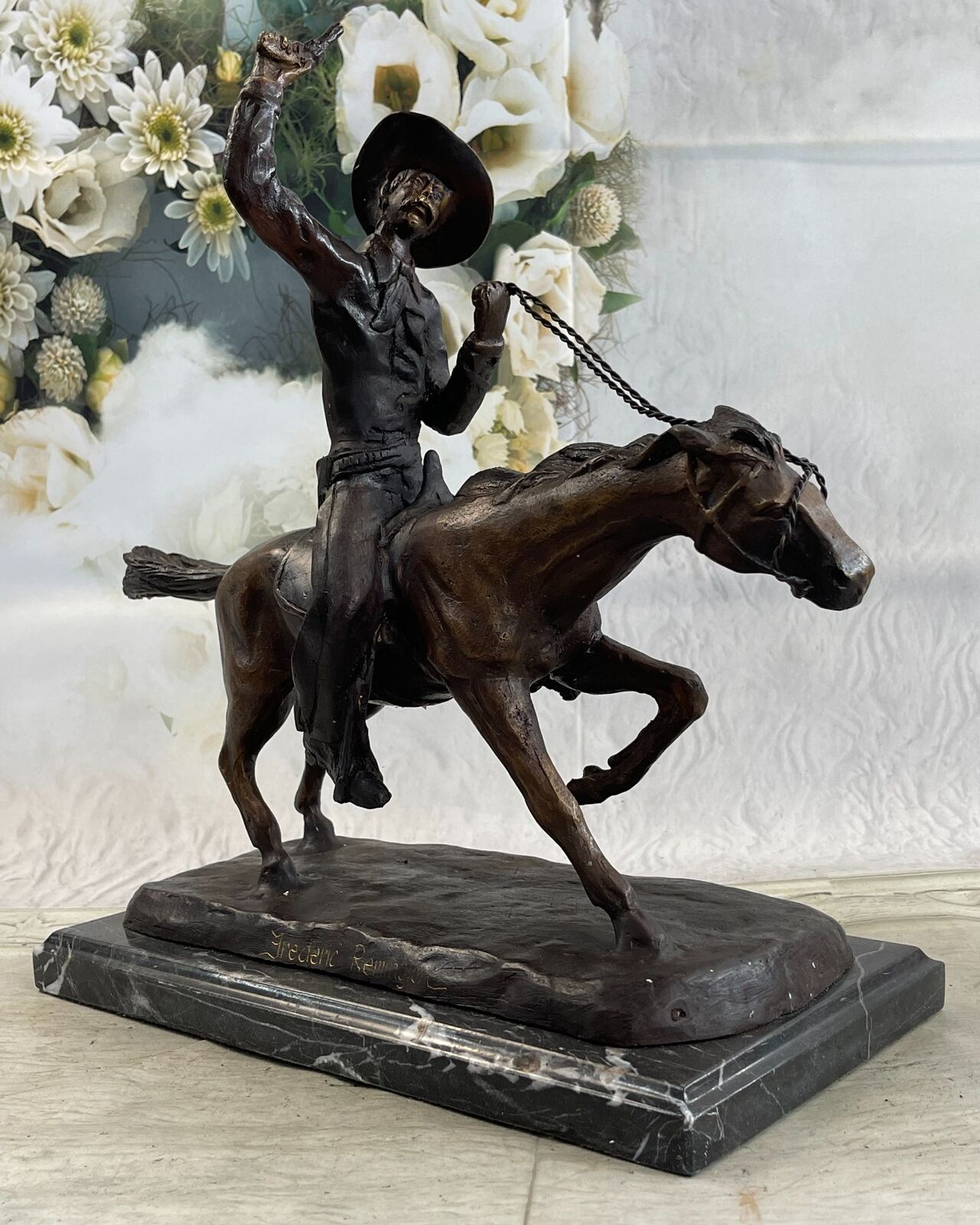 Frederic Remington Bronze Cowboy Will Rogers Statue Sculpture Western Art 14\