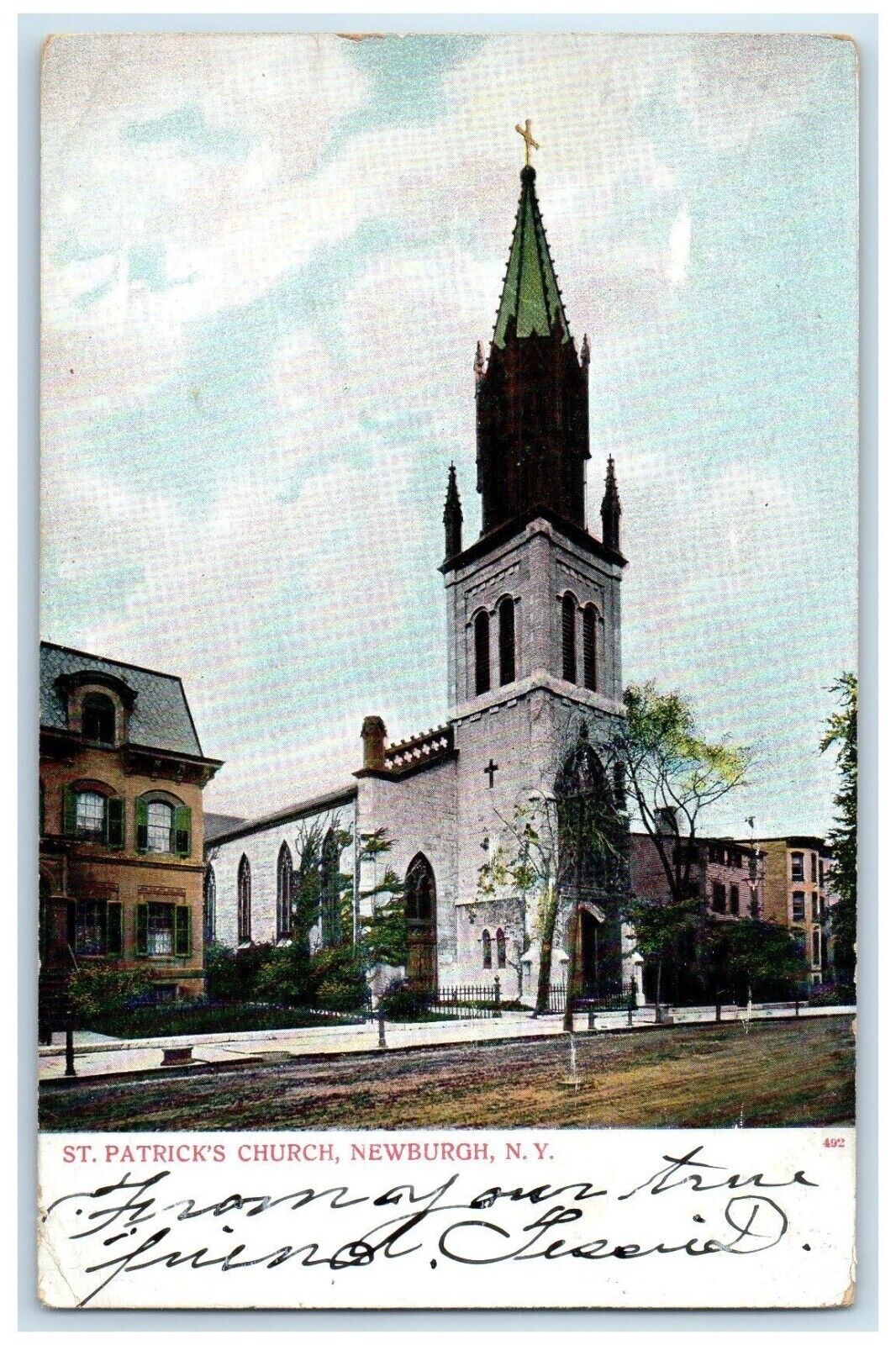 1906 Exterior View St Patrick Church Newburgh New York Posted Vintage Postcard