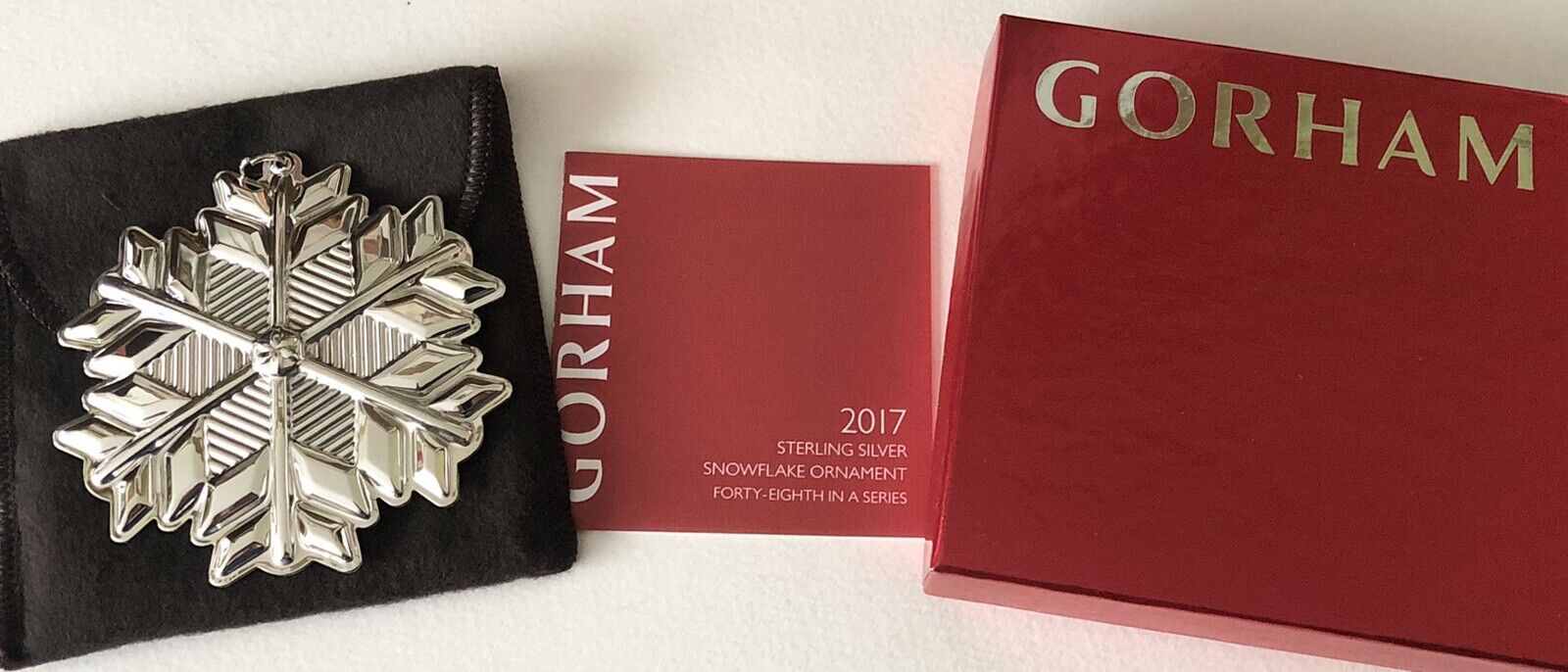 Vintage 2017 Gorham Sterling Silver Christmas Snowflake Tree Ornament Pouch& Box