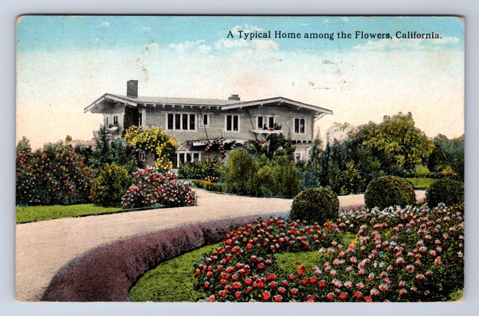 1922 A TYPICAL HOME AMONG THE FLOWERS LONG BEACH California CA postcard AB
