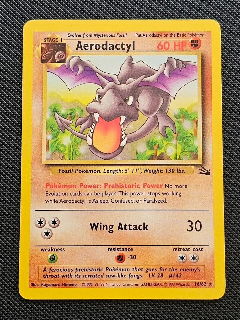Pokemon WOTC Card - Aerodactyl - Fossil - Non-Holo Rare - 16/62 - LP #1