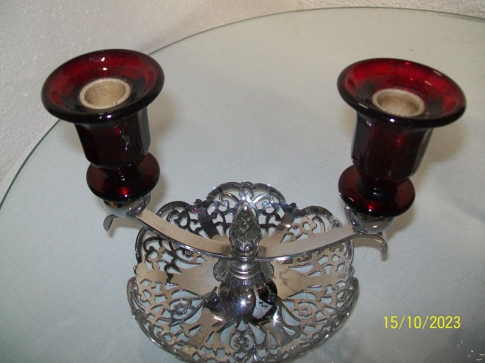 Pair Red Farberware Candle Holders