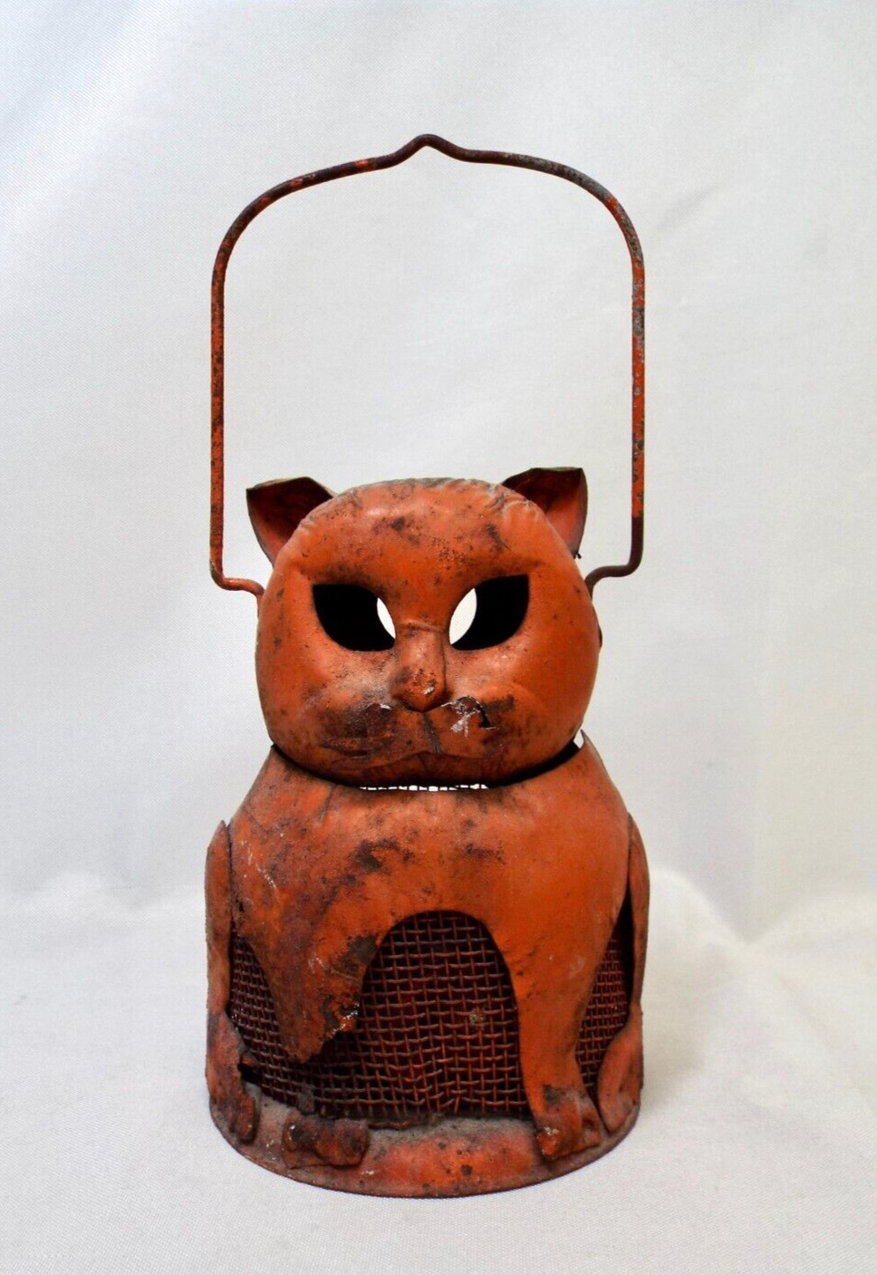 Vintage HALLOWEEN Orange Metal Cat Lantern Candle Holder