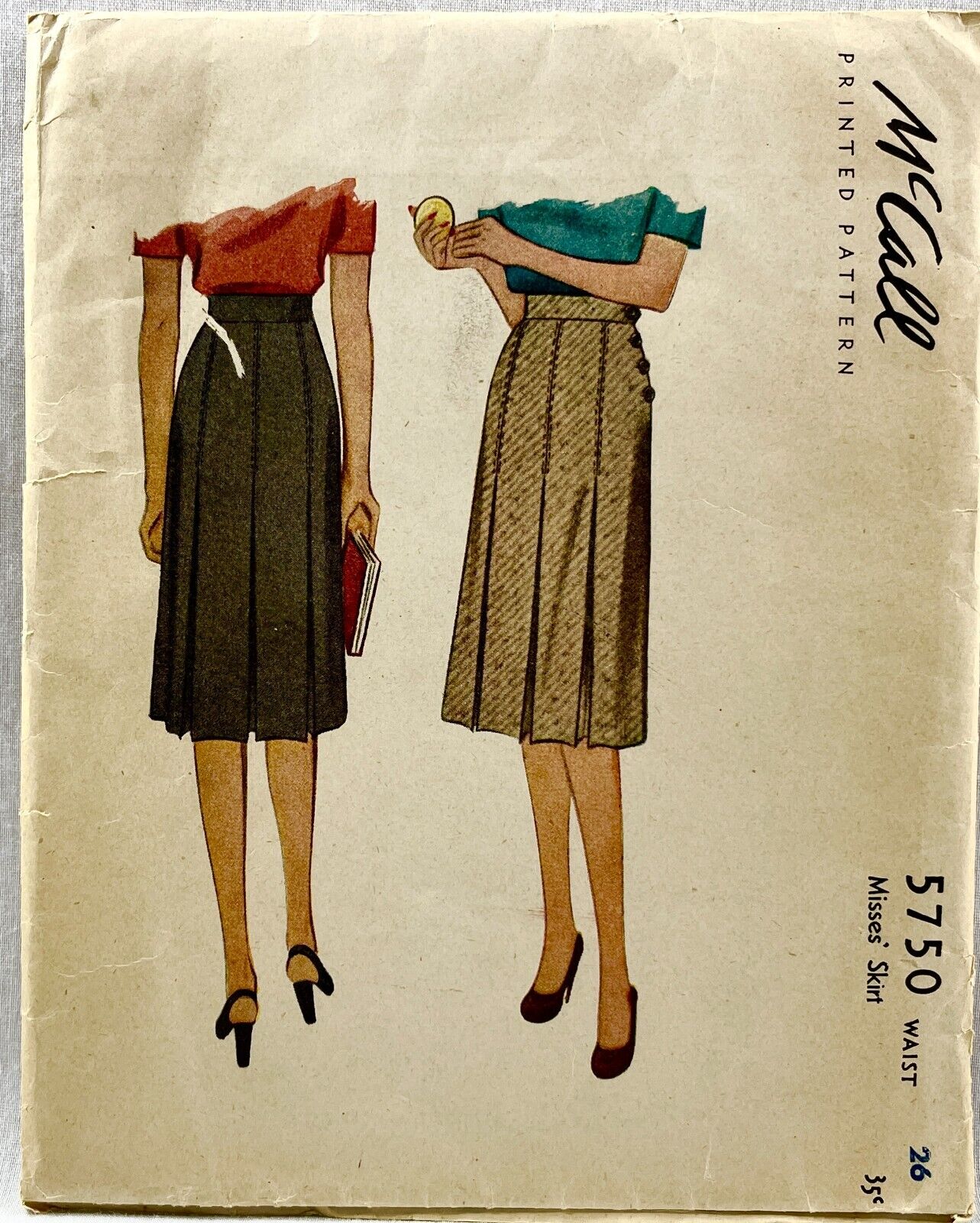 1944 McCall Sewing Pattern 5750 Womens Skirt Size 26 Waist Vintage UNCUT 15407