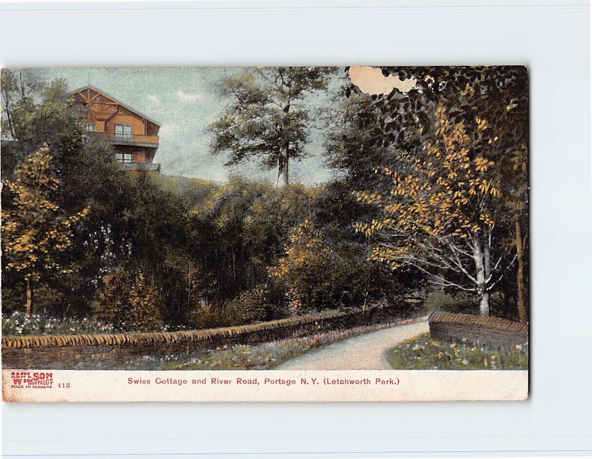 Postcard Swiss Cottage & River Road Portage New York (Letchworth park)