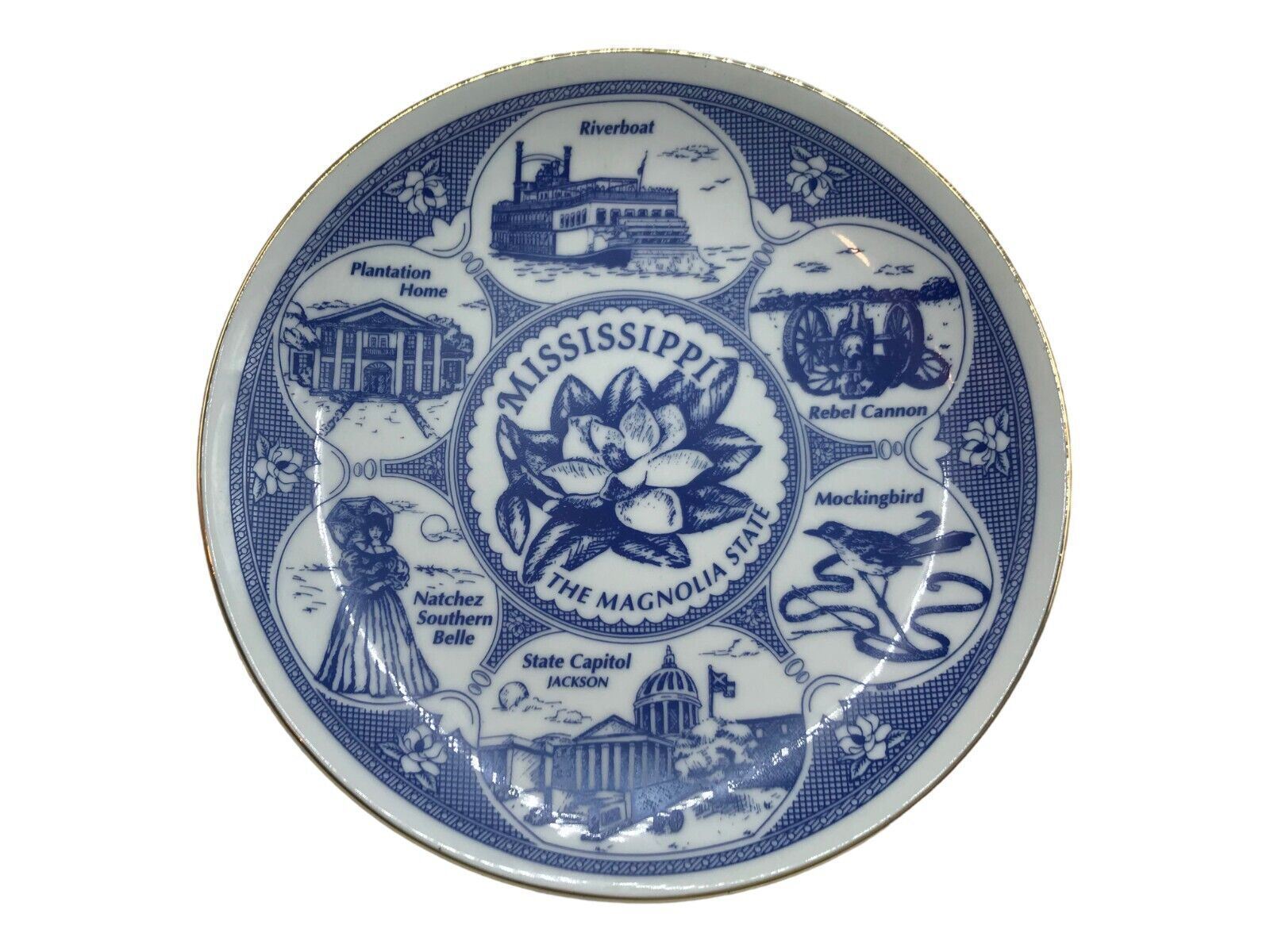 Mississippi The Magnolia State Collector wall plate Blue White 7