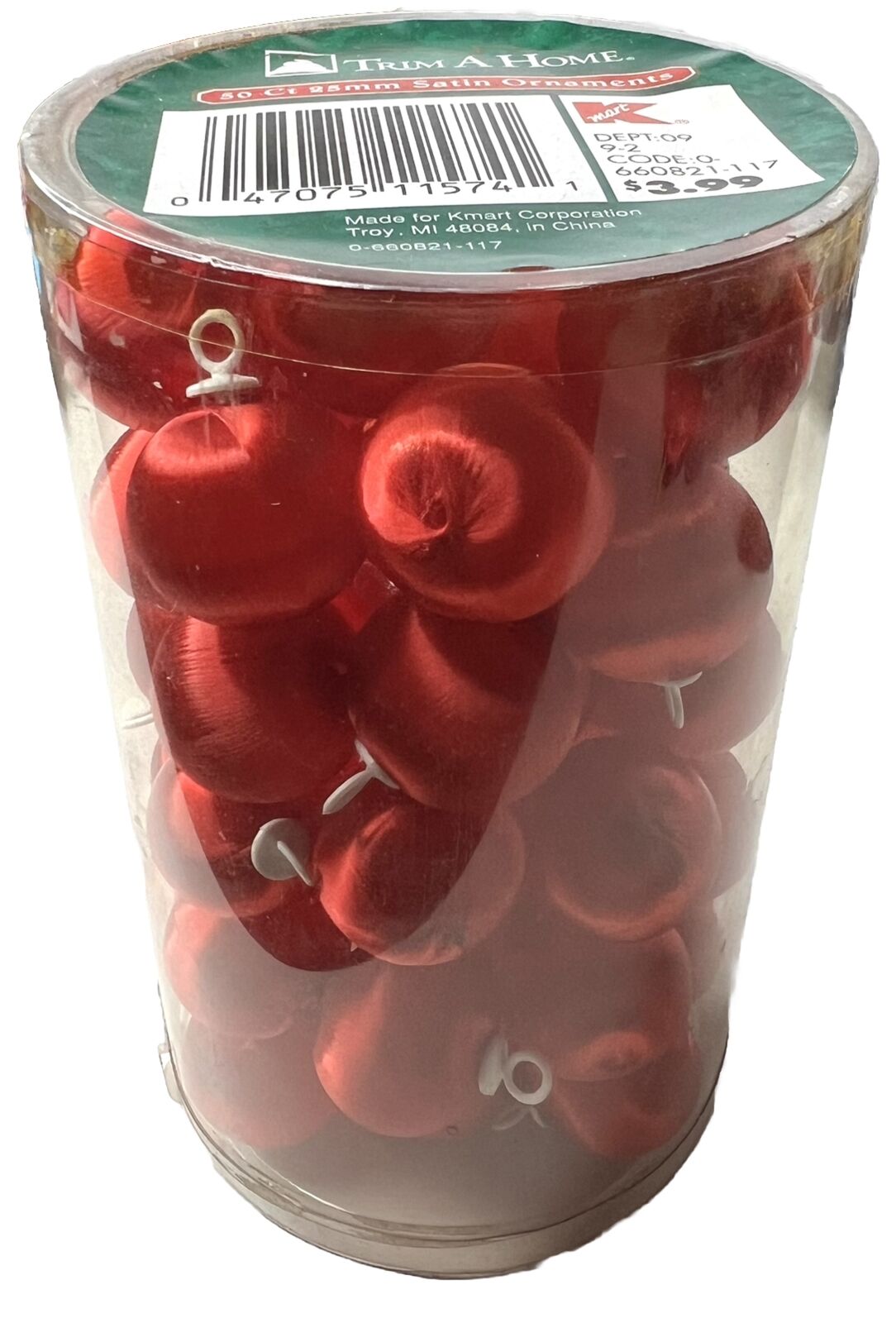 VTG Red Spun Satin 25 mm Ornaments Lot Of 50 By Trim A Home For Kmart NEW IN PKG