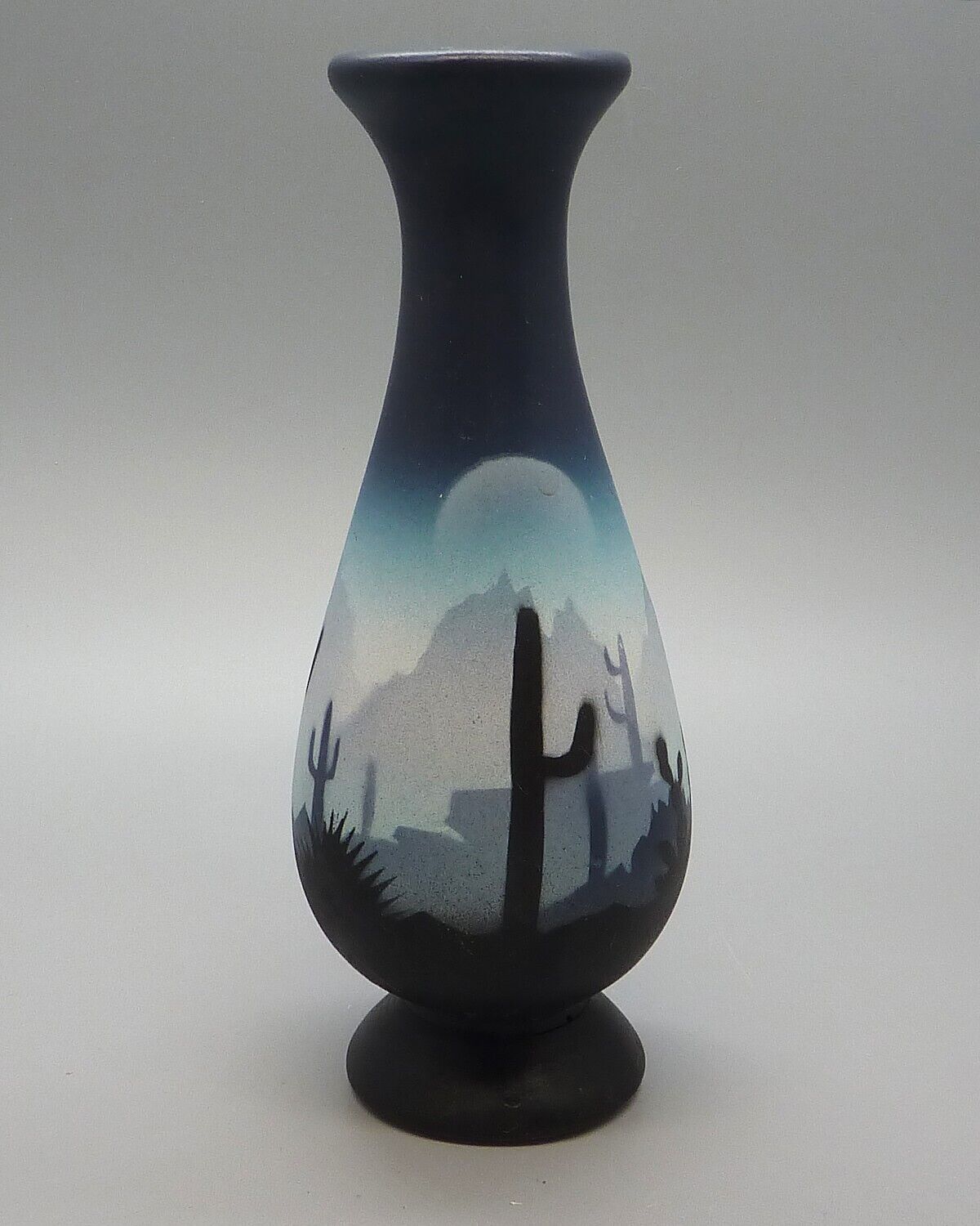 Native American Made and Painted Pottery Sonora Desert Blue Signed Bud Vase