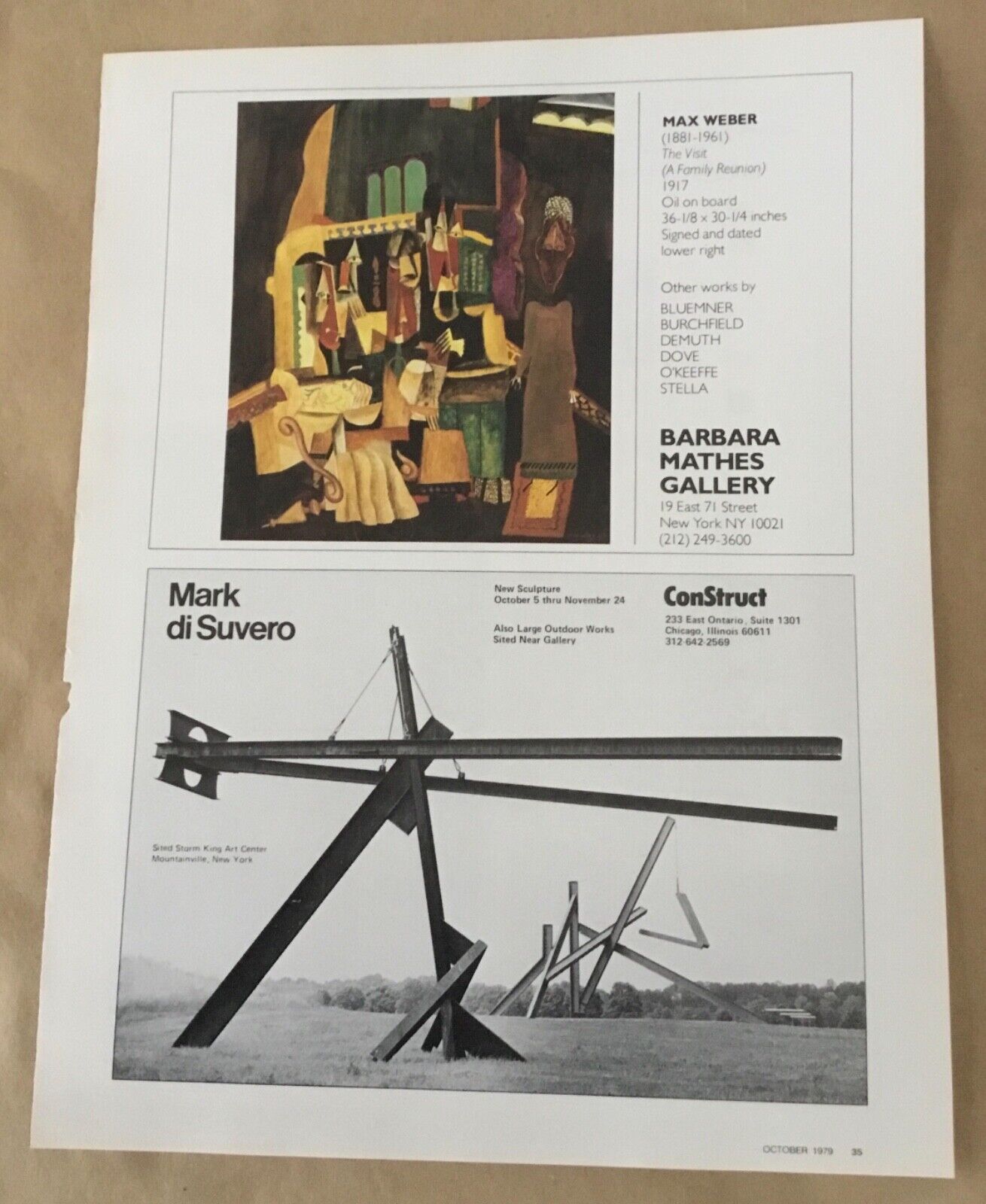 Max Weber & Mark di Suvero gallery exhibition print ad 1979 vintage magazne art