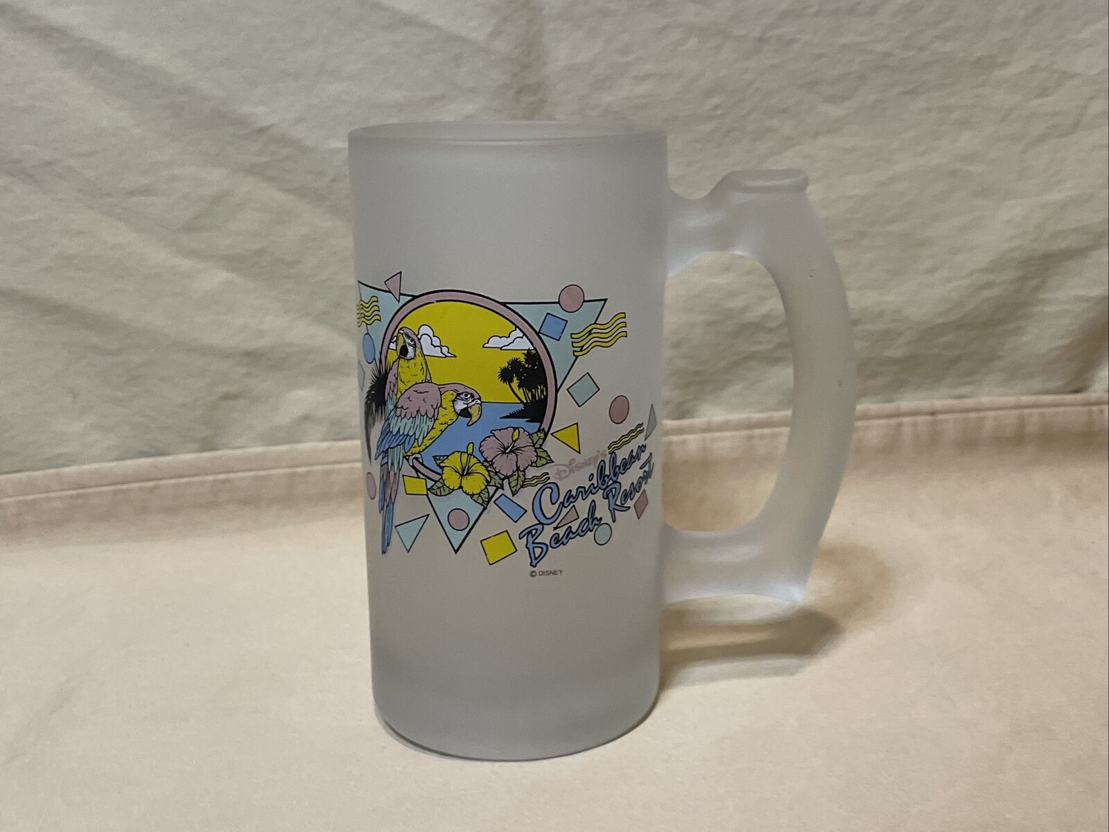 Vintage Disney World WDW Caribbean Beach Resort Beer Mug Frosted Glass Parrots 