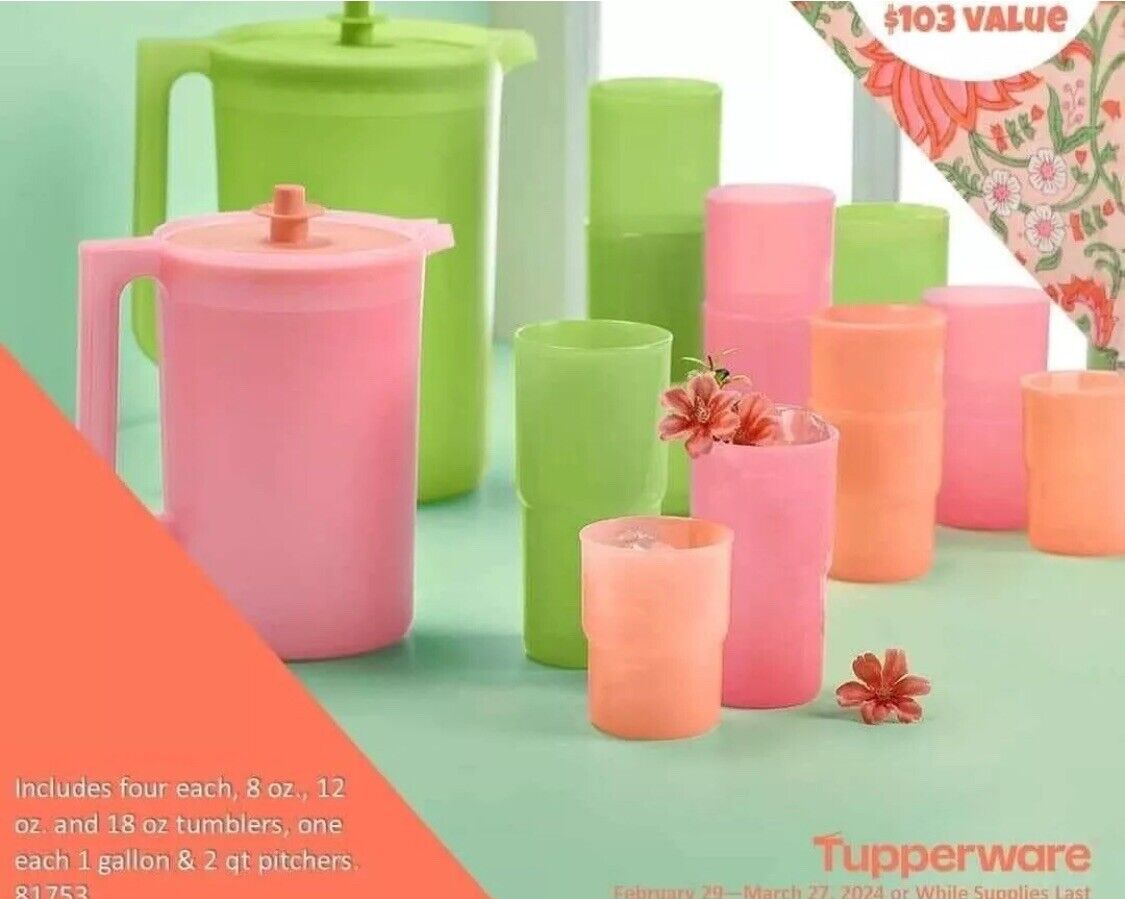 Tupperware 14-pc Sip Into Spring Set - Pitchers and Tumblers NEW 