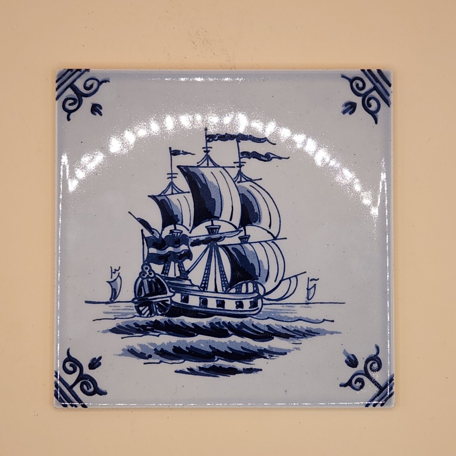 Royal Delft Hand Painted Blue / White Windmill Boat Landscape 5\