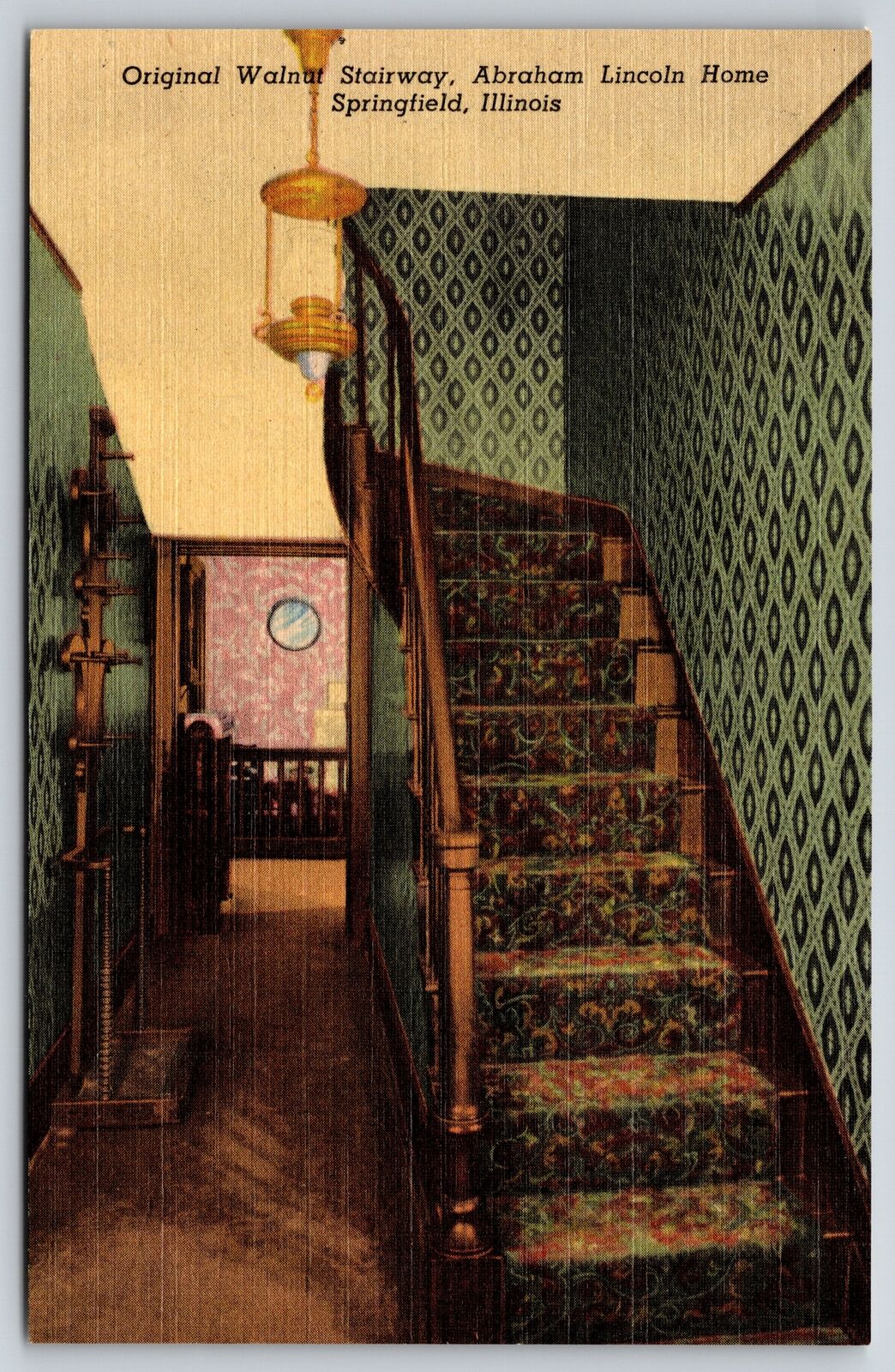 Springfield Illinois~Walnut Stairway Abraham Lincoln Home~1952 Linen Postcard