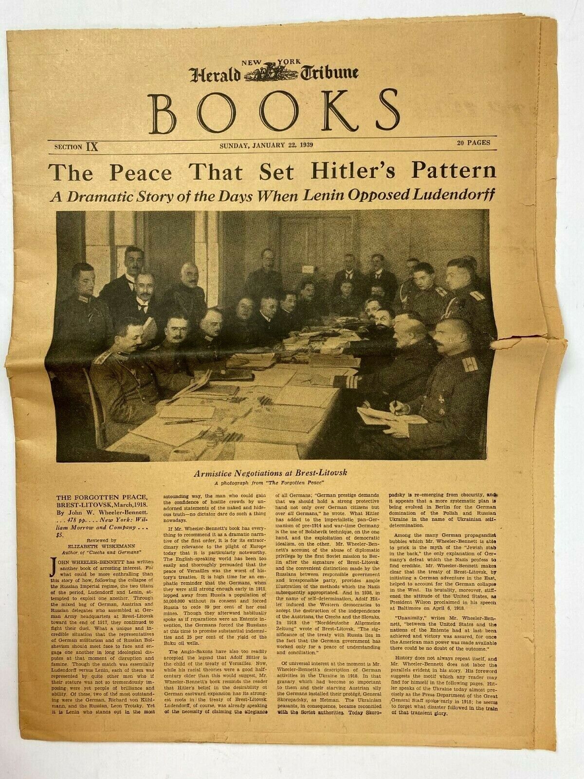 WWII 1939 New York Herald Tribune Newspaper Book Section Armistice Peace Talks