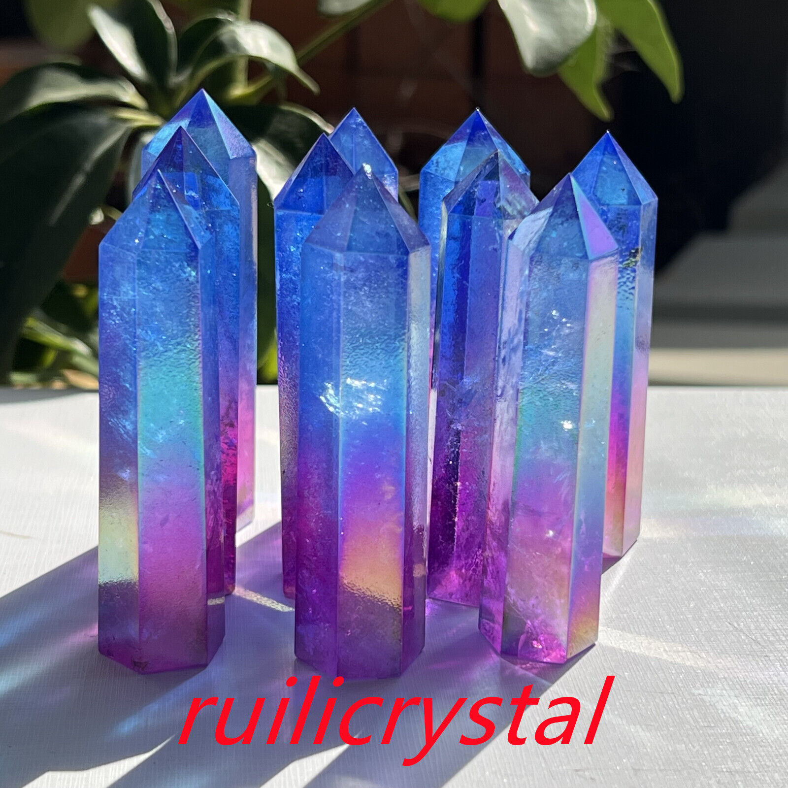 2.2 LB Natural Titanium Rainbow Quartz Obelisk Wand Crystal Healing