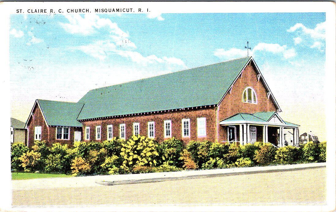 1937, St. Claire R.C. Church, MISQUAMICUT, Rhode Island Postcard - Curt Teich