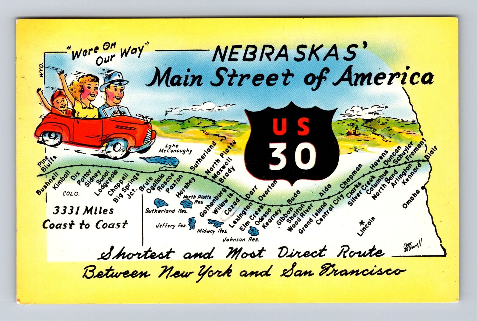 NE-Nebraska, Main Street Of America, Map And Landmarks, Vintage Postcard