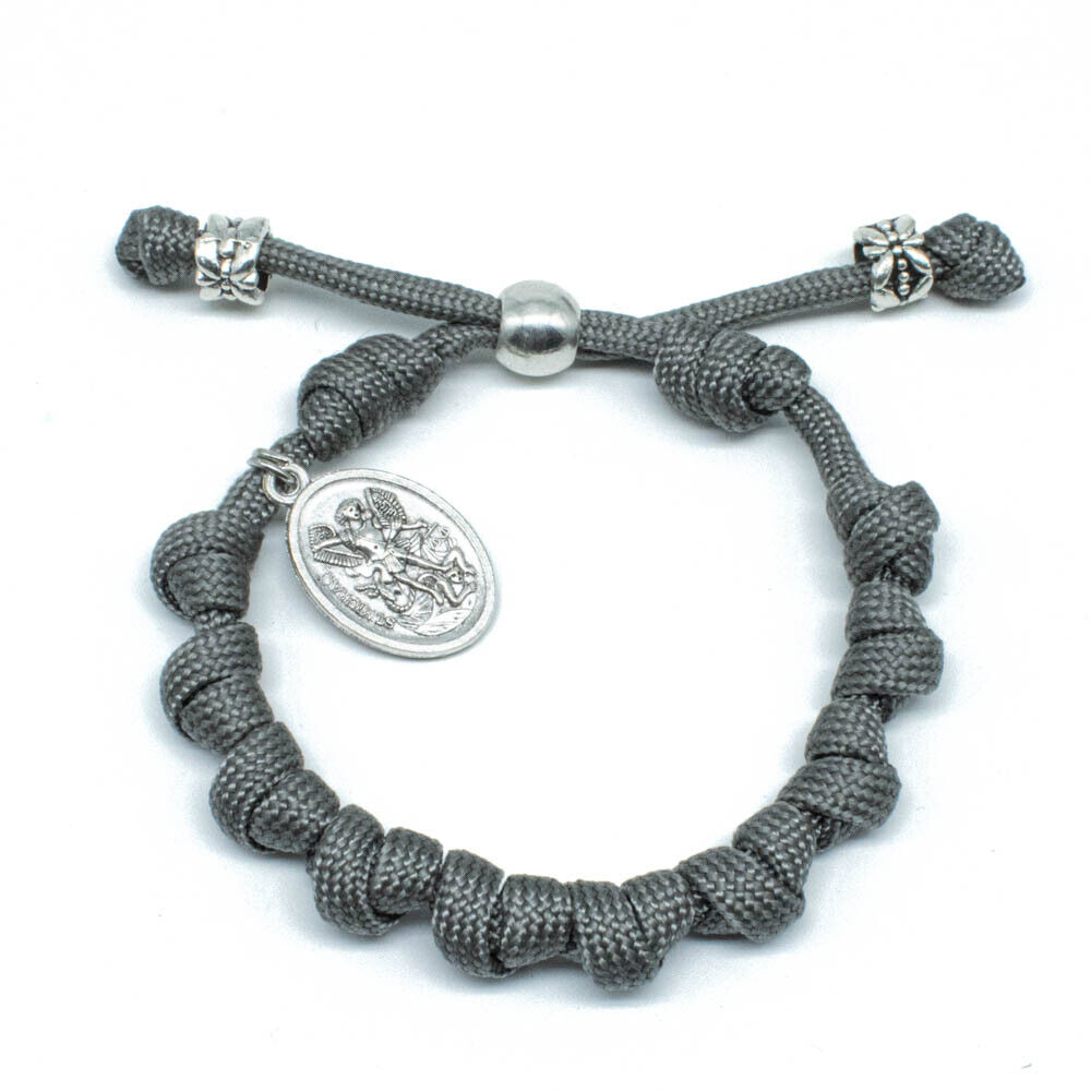 Gray Paracord Rosary Bracelet With Saint St Michael Guardian Angel Medal Dangle