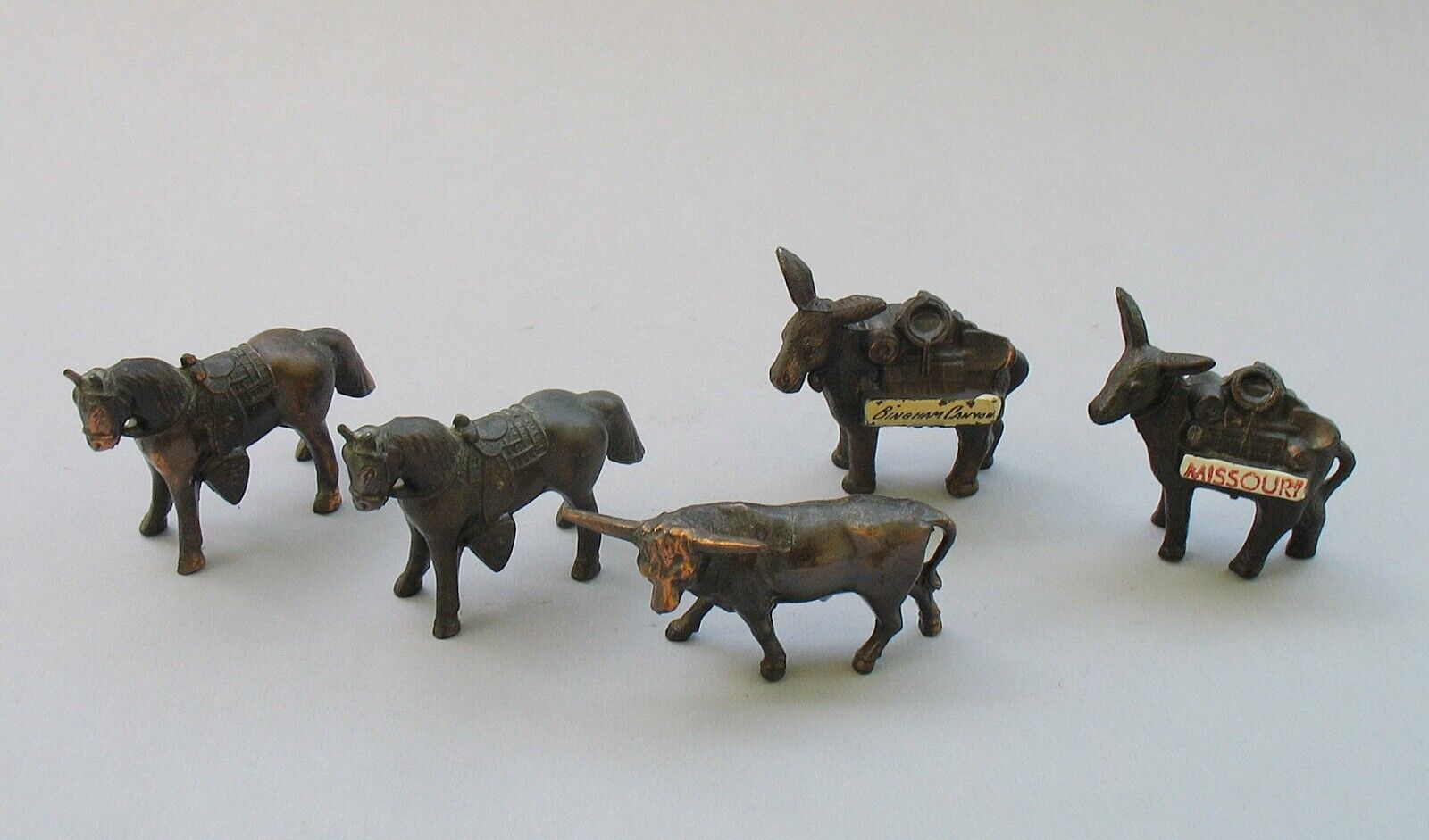 Small Brass Horse Bull Pack Mule / Donkey Figurines Vintage Lot