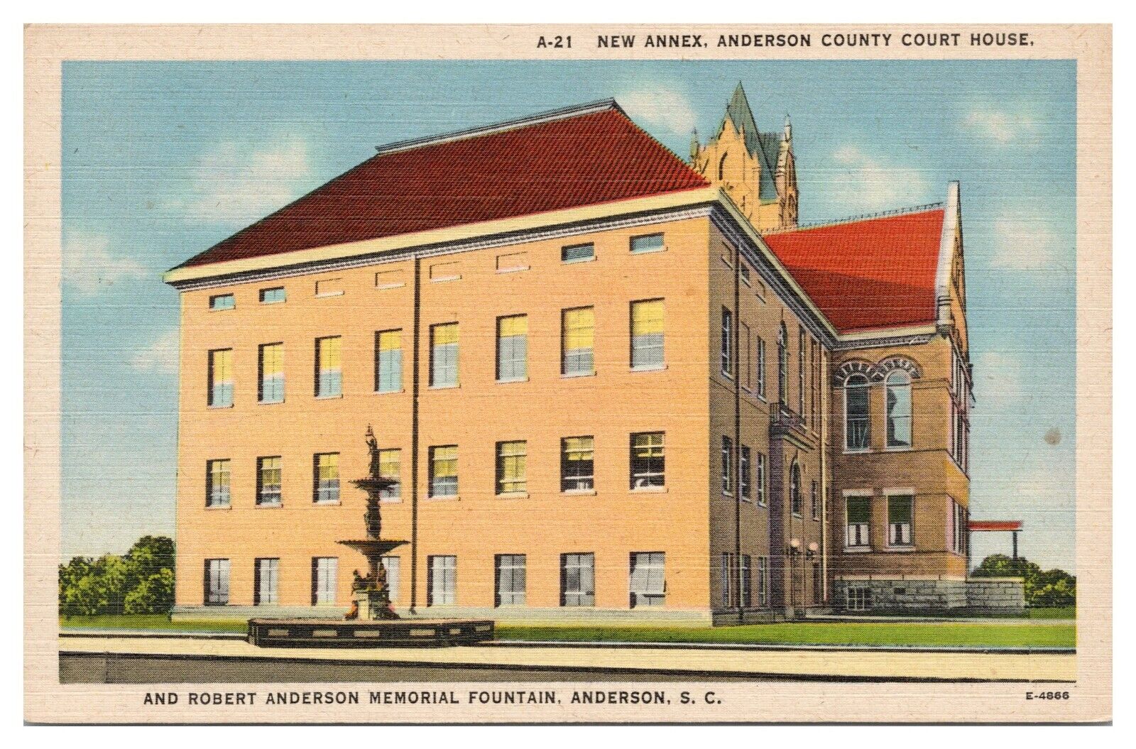 Vintage New Annex Anderson County Court House SC Postcard Unposted Linen