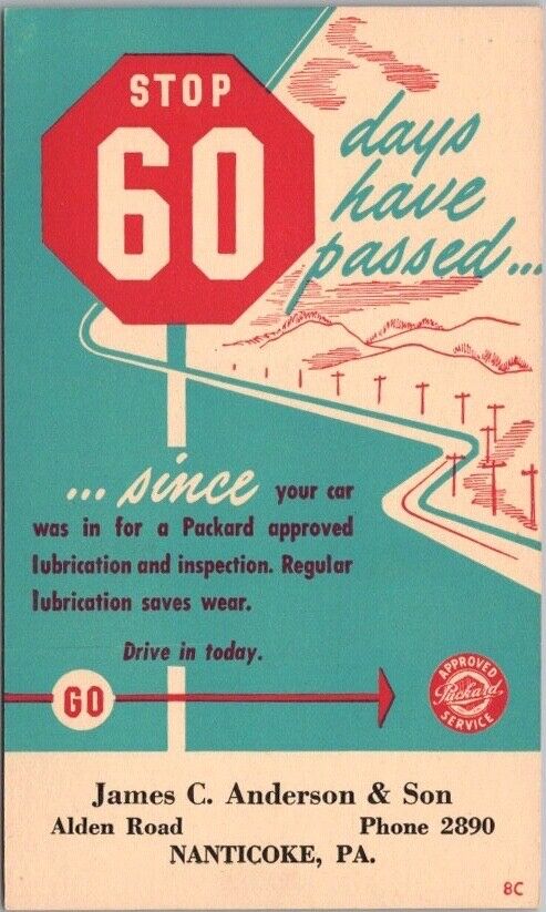 NANTICOKE, PA Advertising Postcard JAMES ANDERSON & SON Packard Car Dealer