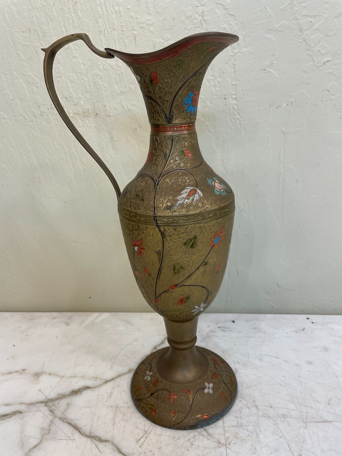 Vintage Persian Brass Enameled Pitcher