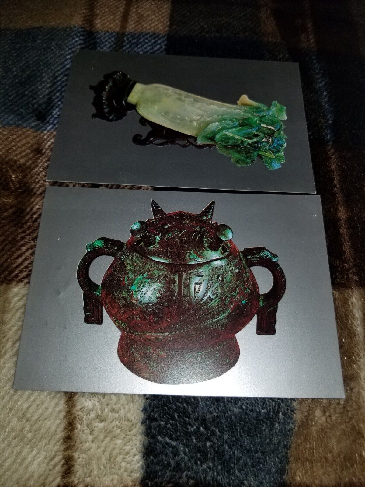 Two Cards from National Palace Museum Taiwan Jade Cabbage and Food Vessel 
