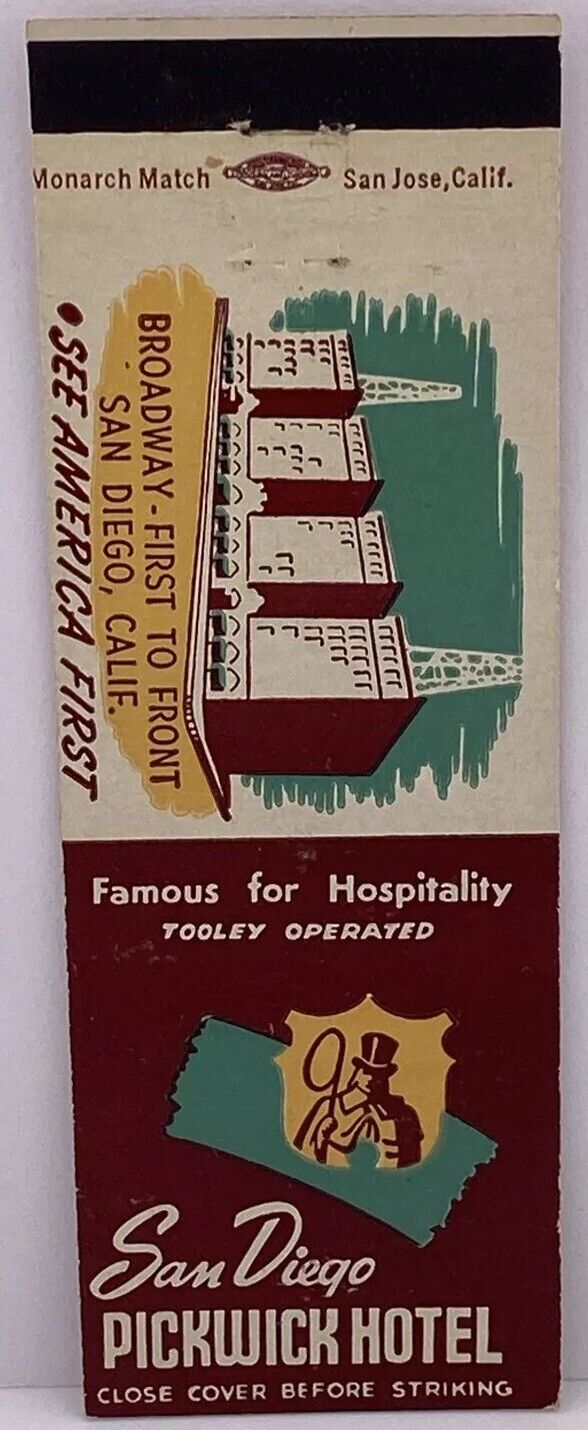 Pickwick Hotel, San Diego California, Matchbook Cover