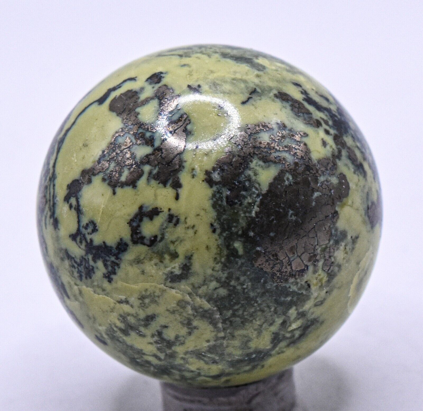 39mm Serpentine w/ Golden Pyrite Sphere Polished Gemstone Crystal Mineral - Peru