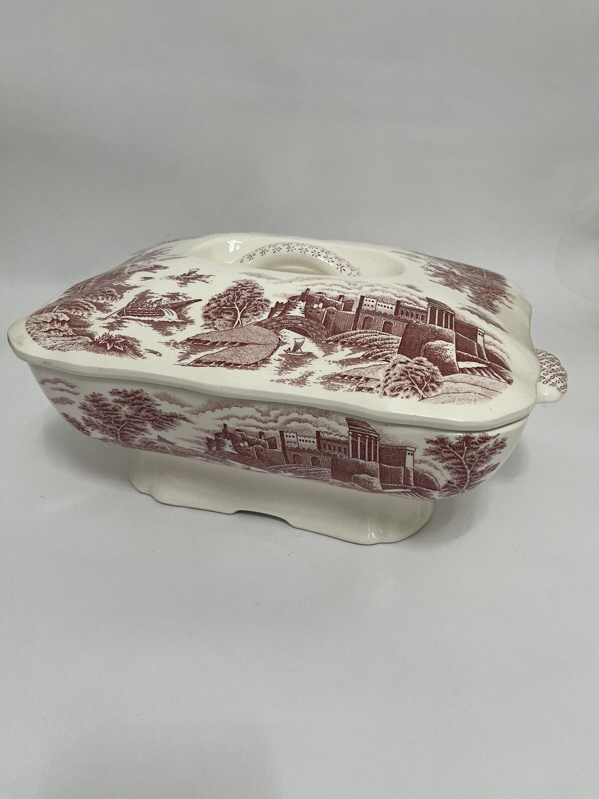Soup Tureen Soup Crock Red Transferware Electric Vintage Collectable Mason Red