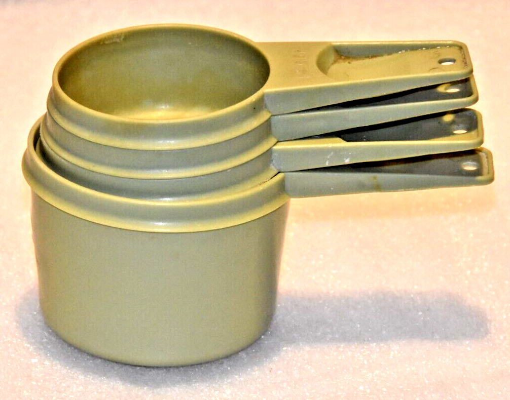 Vintage Tupperware Olive Green Stacking Measuring Cups Set of 4