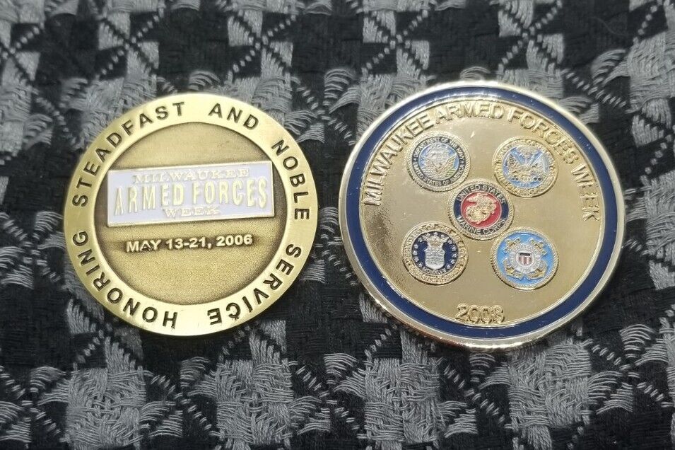 Milwaukee Armed Forces Week 2006 & 2008 Challenge Coins - Wisconsin Army Marines