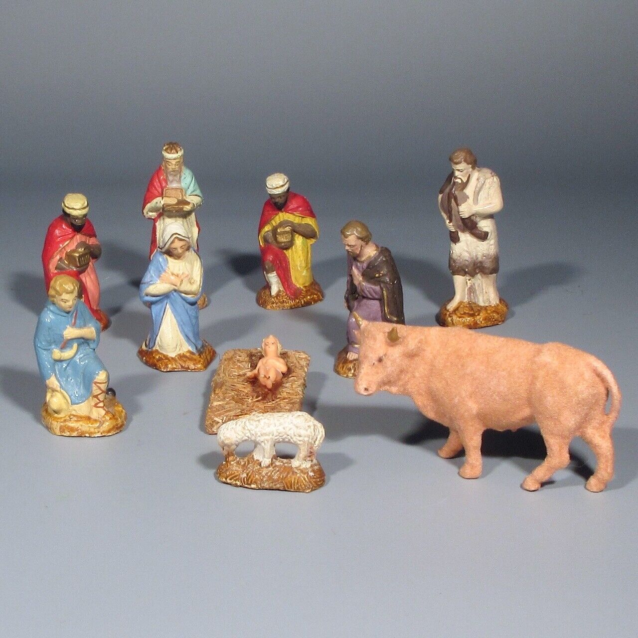 Vintage French Santons Figurines, Christmas Nativity Set Creche Devineau, 10 pcs