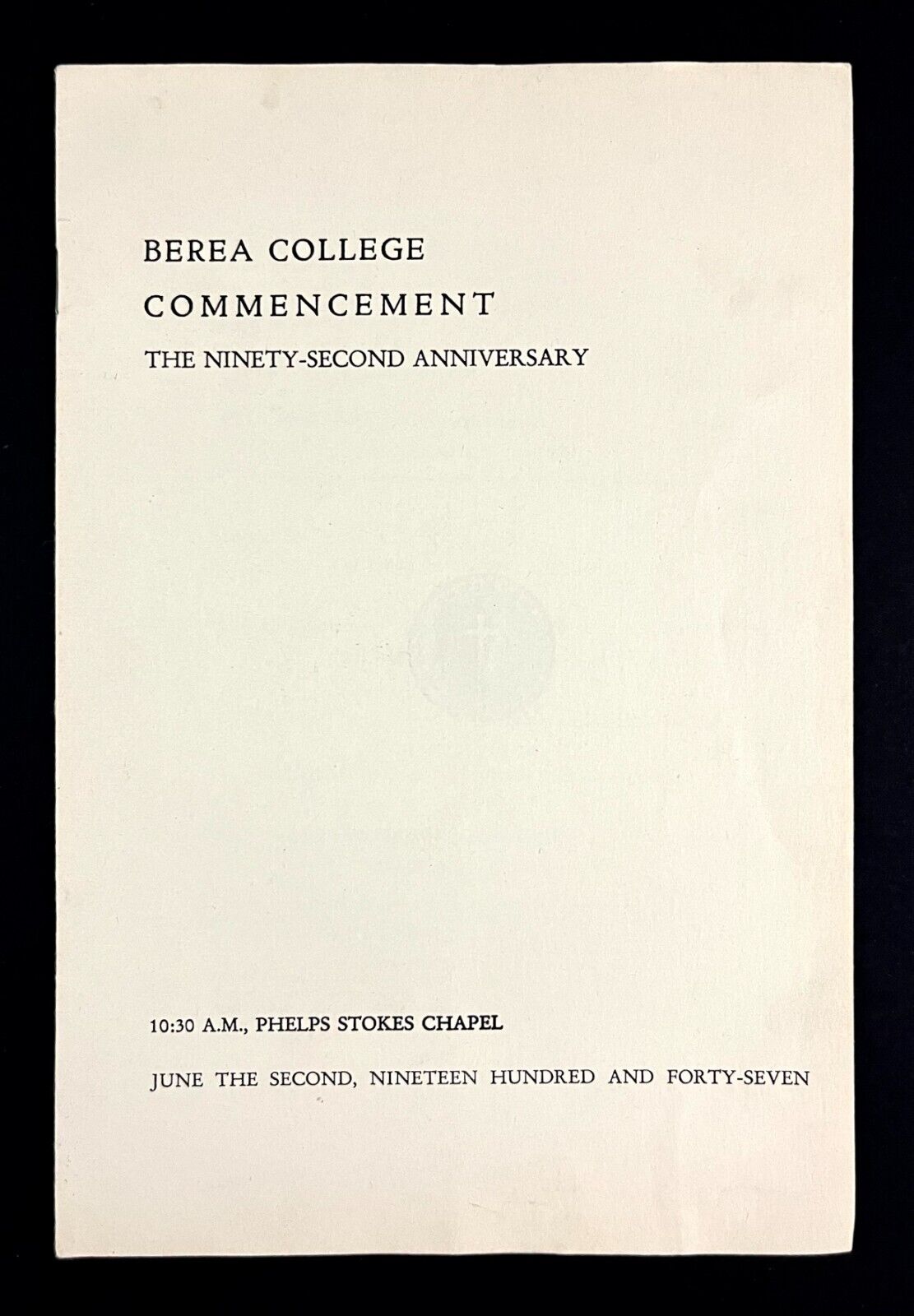 1947 Berea College Kentucky Commencement Vintage Graduation Program Schedule KY