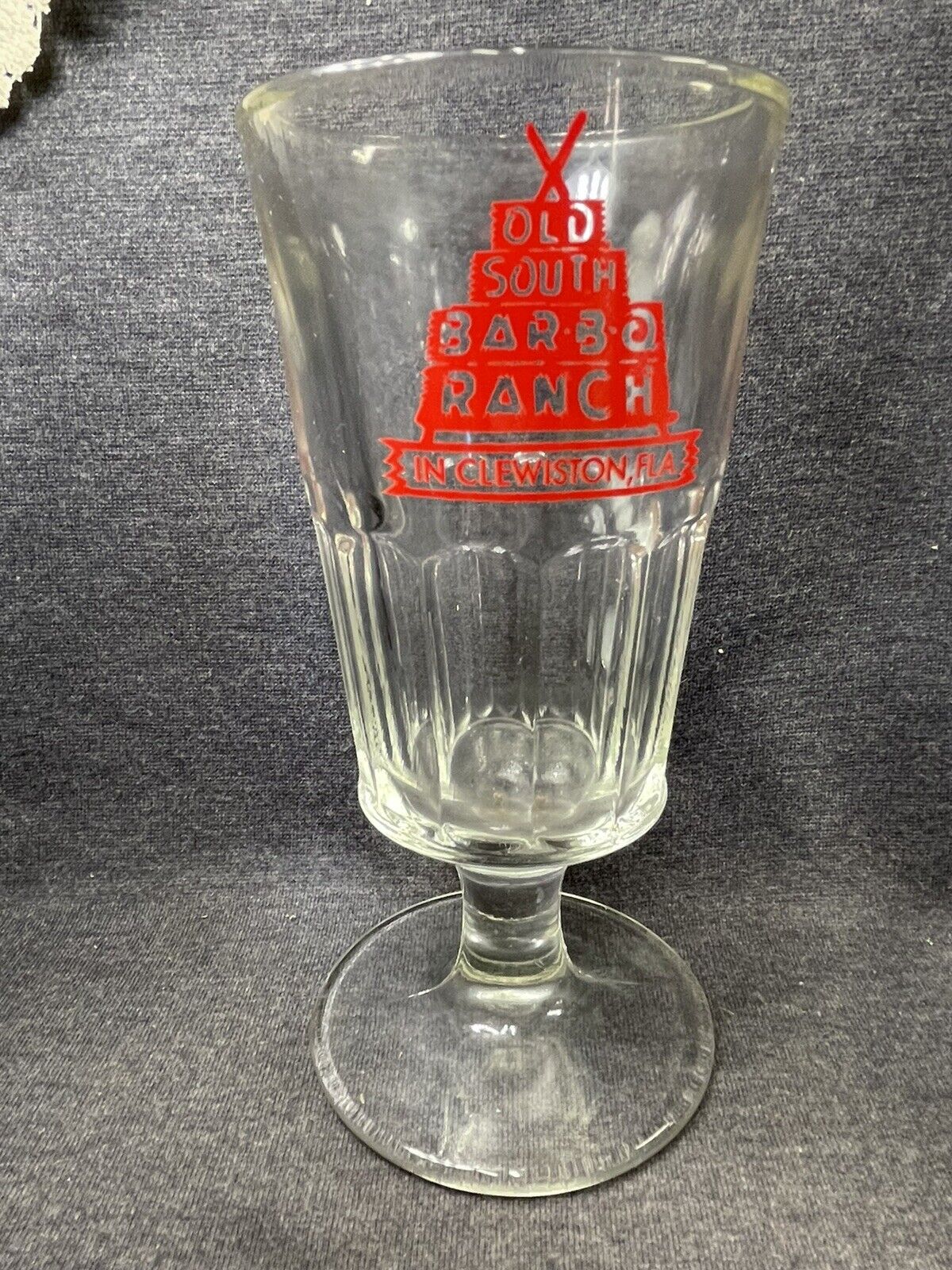 Vintage OLD SOUTH BAR B Q RANCH Clewiston FL Florida Large Heavy Stemmed Glass