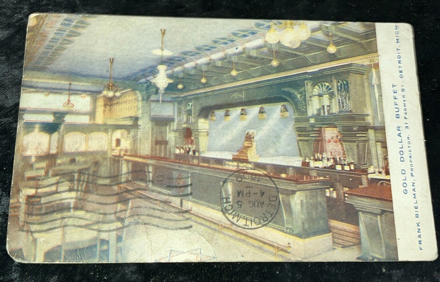 Detroit Michigan MI - GOLD DOLLAR Buffet- 1909 Postcard Alcohol/Saloon Bar