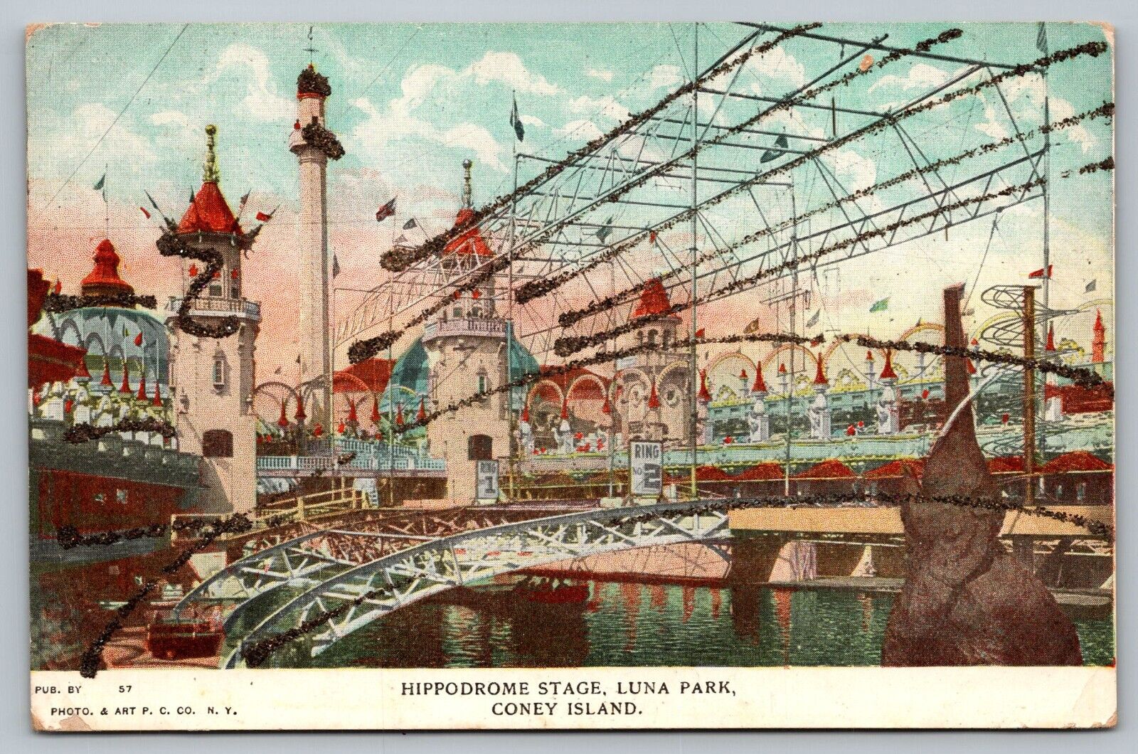 Postcard Hippodrome State Luna Park Coney Island Amusement Park Brooklyn NY