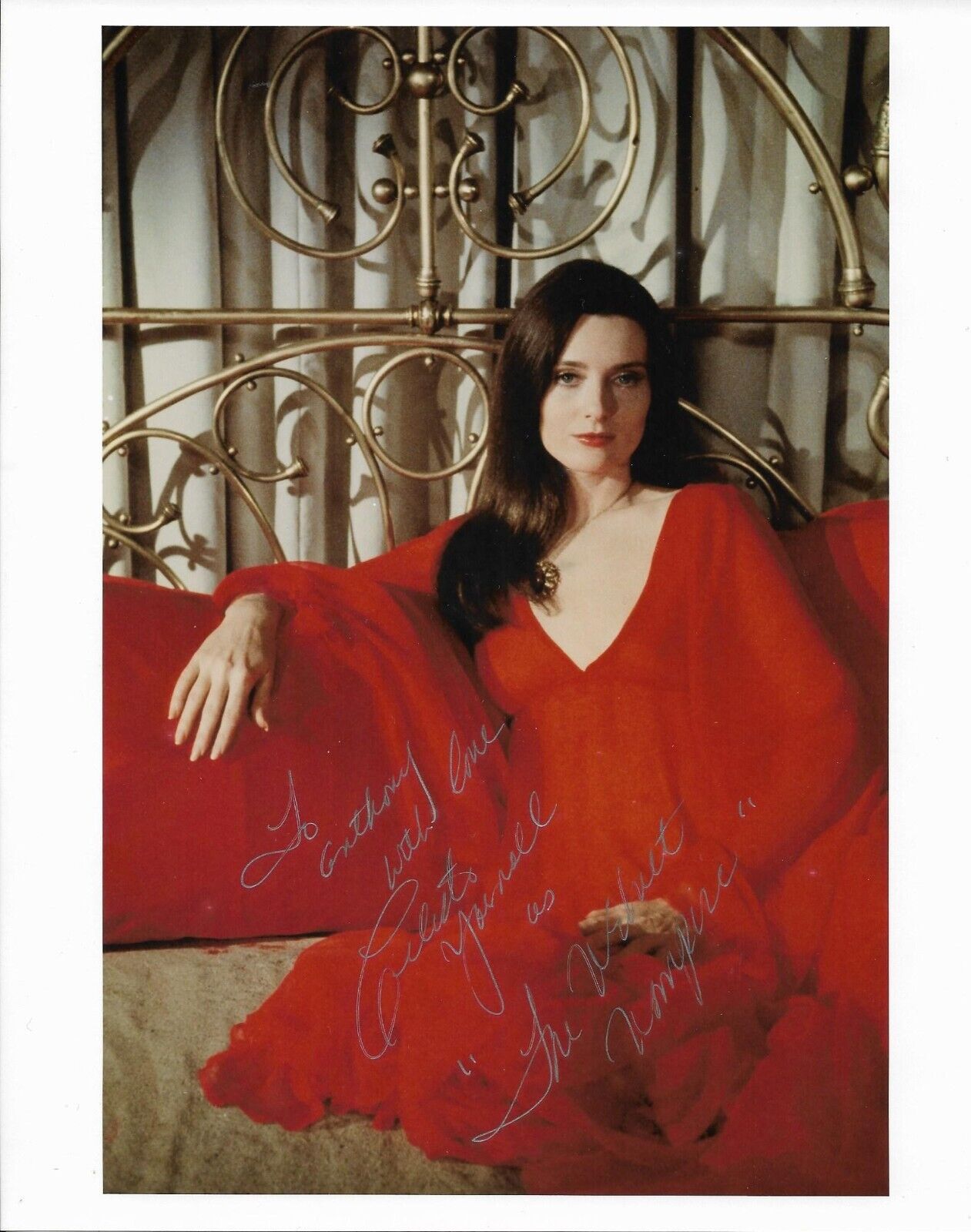 Celeste Yarnall The Velvet Vampire signed color 8x10(Martha Landon in Star Trek)
