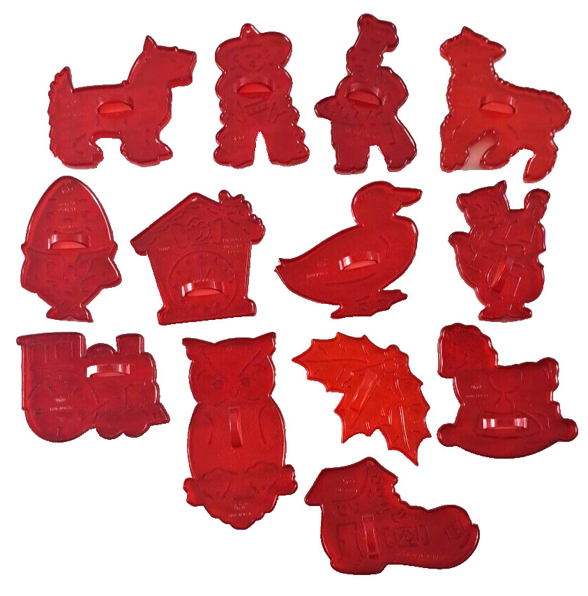 VTG Crown HRM Cookie Cutters Red Plastic Lot Of 14 Nursery Rhymes Cowboy USA
